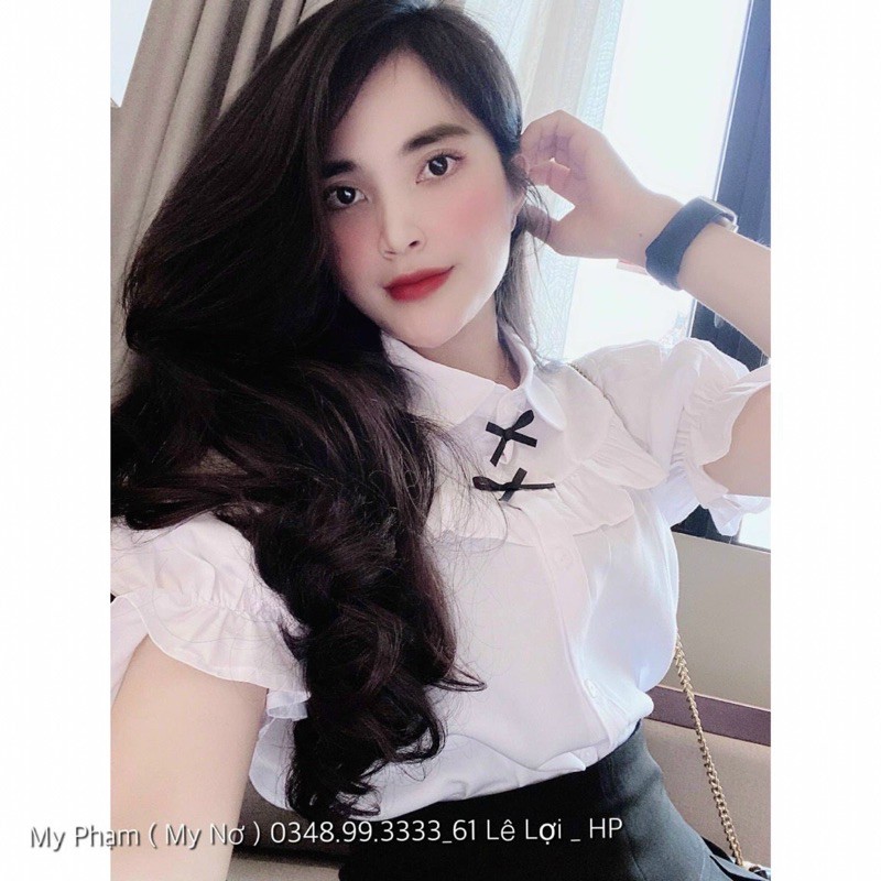 [Mã WASKT304 giảm 15% tối đa 30K đơn 99K] Áo sơ mi trắng đính 2 nơ đen CỘC | BigBuy360 - bigbuy360.vn