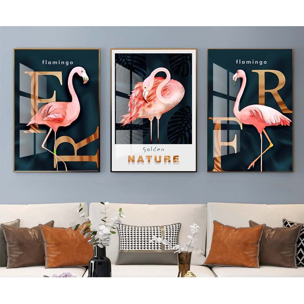 Bộ 3 Tranh Tráng Gương CAO CẤP Tranh 3D Tranh Treo Tường Hồng Hạc Sếu Tranh Phong Thuỷ - Trang Trí Melyhome Decor