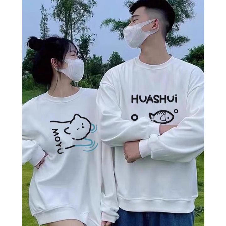 Áo nỉ cổ tròn đôi mèo và cá chất nỉ bông siêu dày , phom rộng size từ 37 đến 60kg