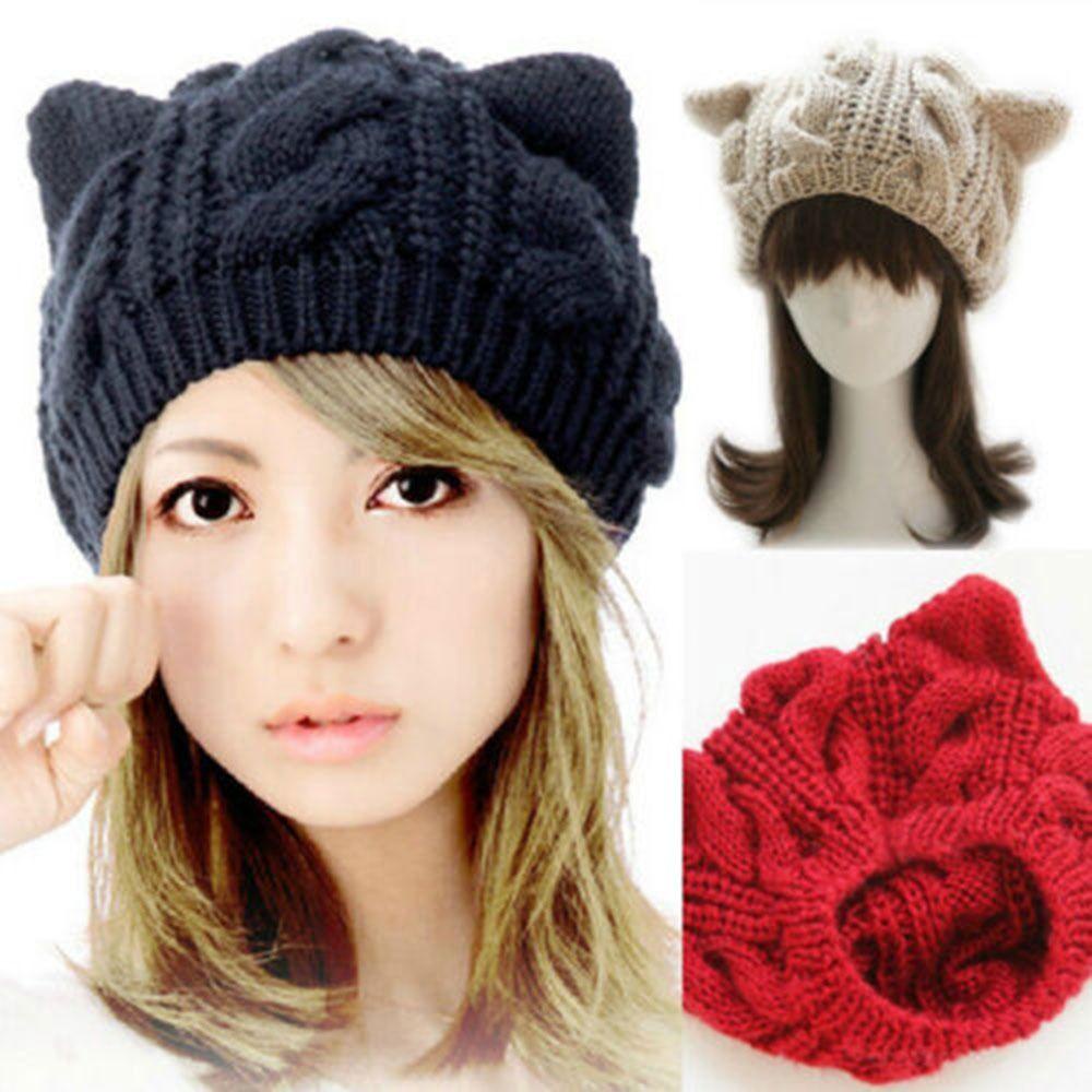 BORAG Mũ beanie Tai Mèo Màu Trơn Thời Trang Cho Nữ