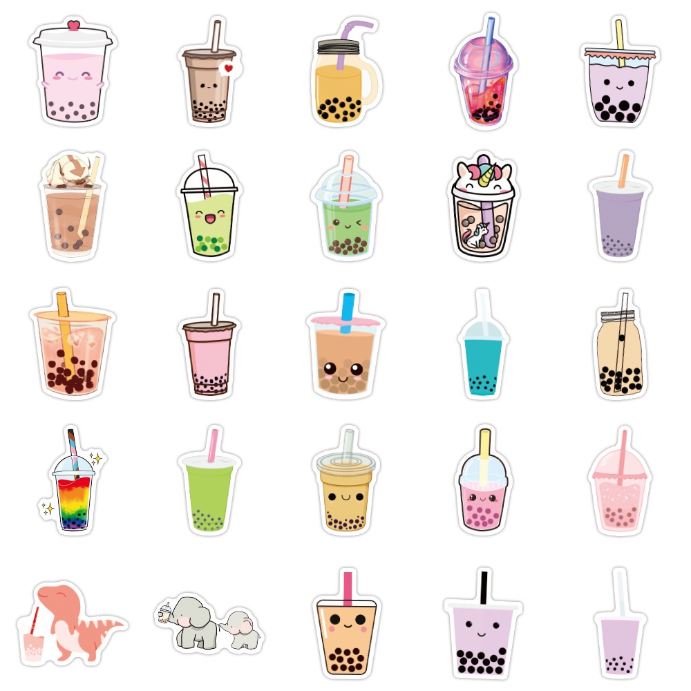 Hình dán Sticker 50 tấm trà sữa cute chống nước dán laptop 110