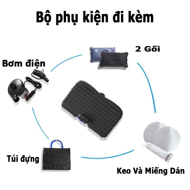 Đệm, Nệm Giường Hơi Ô Tô Bằng Vải Nhung Hàng Cao Cấp (Tặng 2 Gối 1 Bơm Đệm Ô Tô)