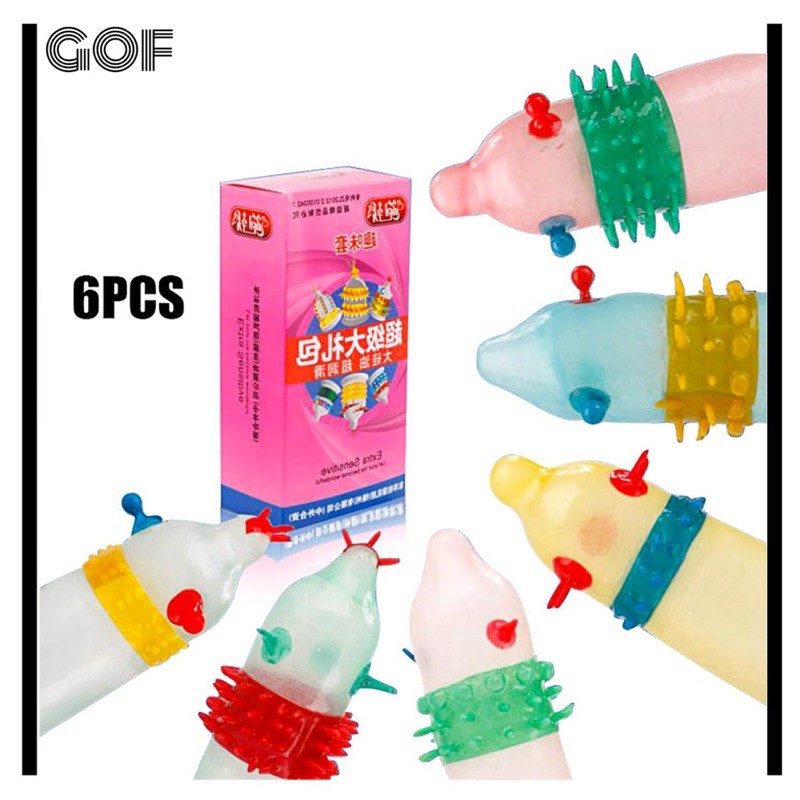 Bao cao su đôn gân gai vòng bi lớn Extra Sensitive kéo dài Hộp 6 cái 6 kiểu