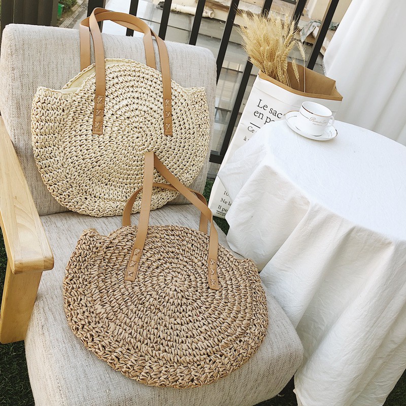 Labonia-Túi xách Labonia bằng rơm hình tròn cỡ lớn thời trang mùa hè cho nữ