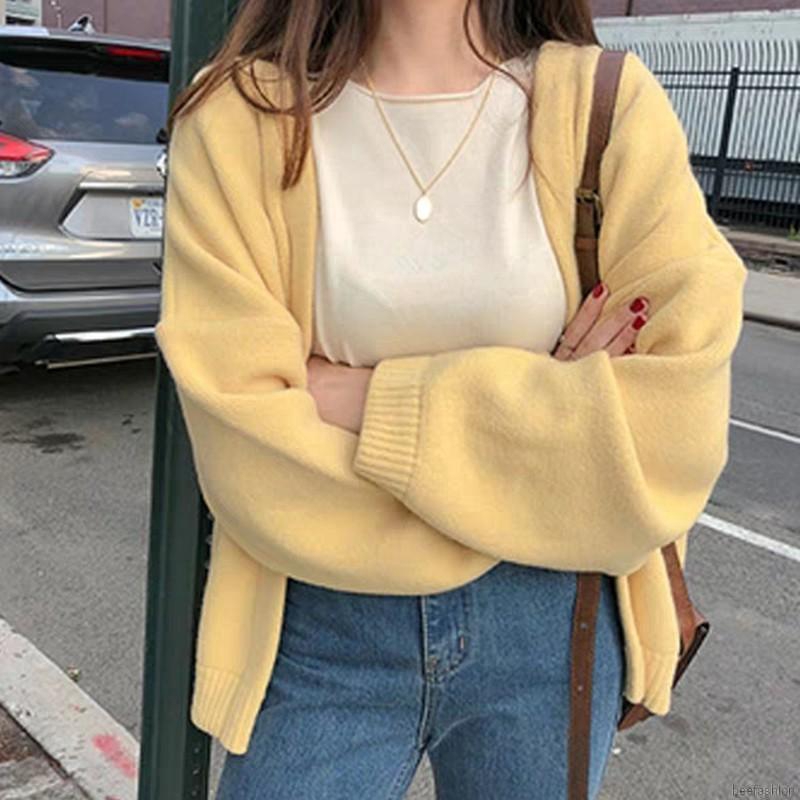 [ Mã FAGREEN1505 giảm 10% tối đa 30K đơn 99K] Áo Cardigan dệt kim tay dài màu trơn thiết kế dáng rộng thoải mái | BigBuy360 - bigbuy360.vn