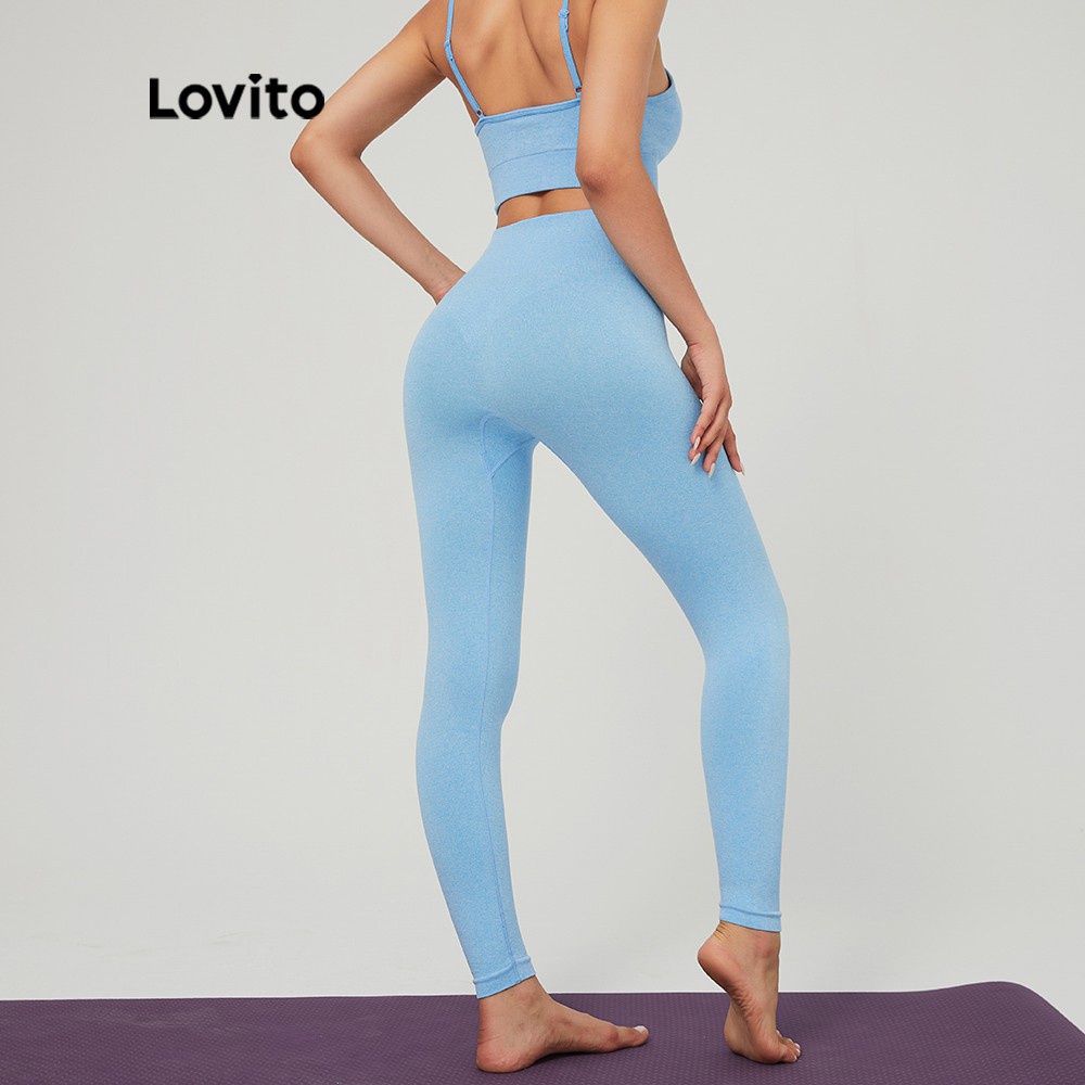 Quần legging Lovito thể thao ôm sát lưng cao co giãn L03017 (xanh lam nhạt) | BigBuy360 - bigbuy360.vn
