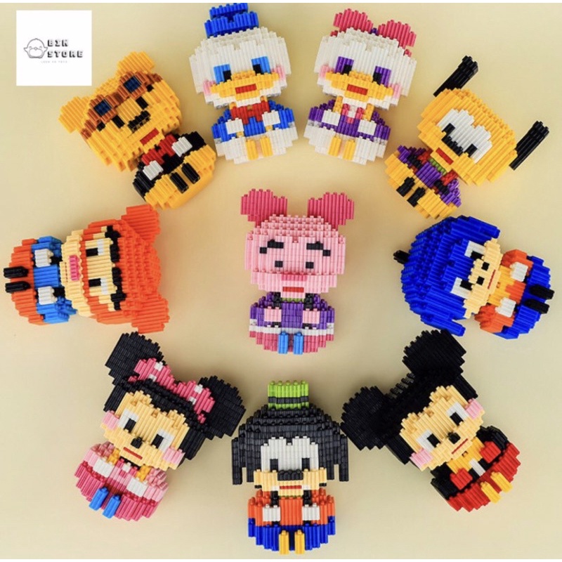 Xếp hình le.go nano 3D động vật hoạt hình vịt donal mickey pooh thỏ hổ cho bé