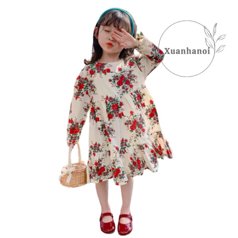 Váy bé gái dài tay hoa hồng tỷ muội 8-30kg XHN1076