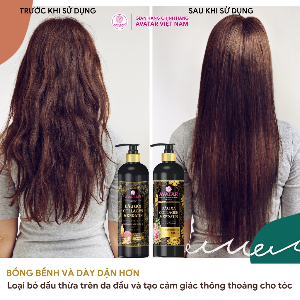 Dầu Gội Collagen &amp; Keratin Avatar Hương Nước Hoa Ý Ngăn Ngừa Rụng Tóc, Gàu &amp; Kiềm Dầu, Phục Hồi Hư Tổn 600ml