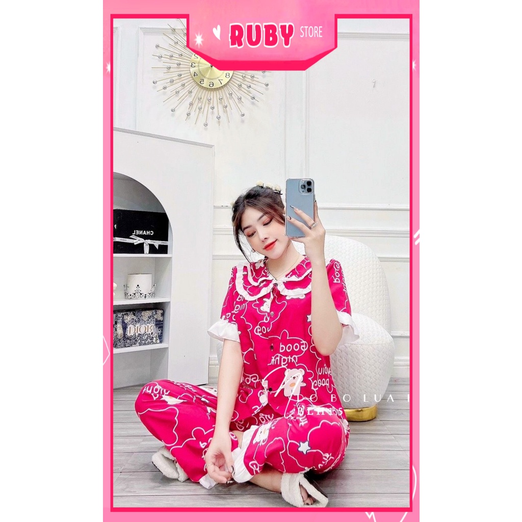 Đồ bộ nữ mặc nhà ịn hình gấu hoạt hình dễ thương chất kate mềm mát BLH15