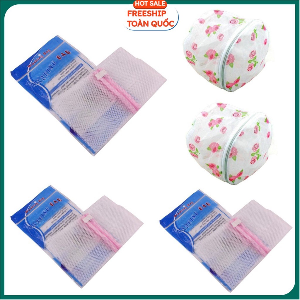Bộ 2 Bóng Giặt Đồ Lót Và 3 Lưới Giặt Quần Áo ( Mỗi Size 1 Chiếc)