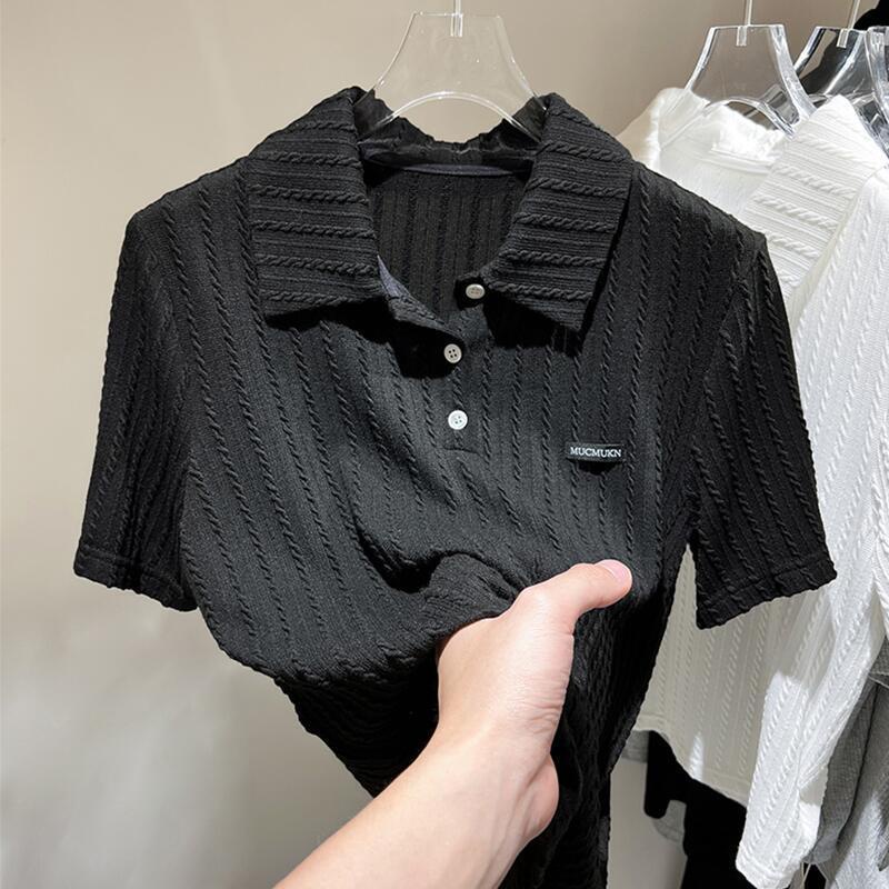 Áo Thun Polo Tay Ngắn Dáng Rộng Bằng Lụa Băng Dễ Phối Đồ Thời Trang Mùa Hè Hàng Mới Dành Cho Bạn Nữ