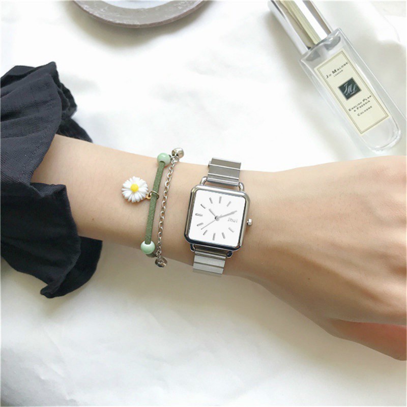 Đồng hồ quartz cho nữ mặt vuông chất liệu thép không gỉ