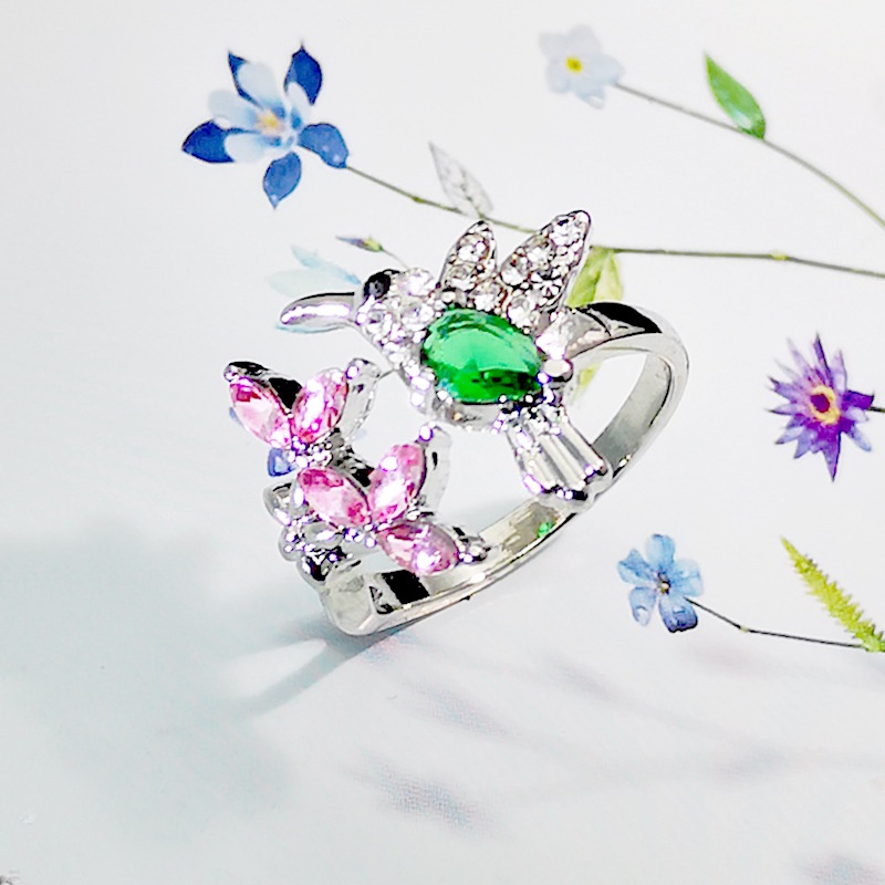 Nhẫn Kim Loại Hình Chim Ruồi Dễ Thương Đính Đá Zircon Thời Trang Cho Nữ