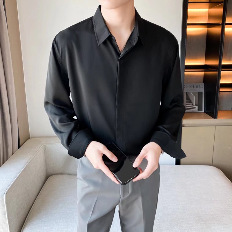 Korean Fashion New Arrival High Quality Simple Loose Long Sleeve Shirt Loose Color For Men