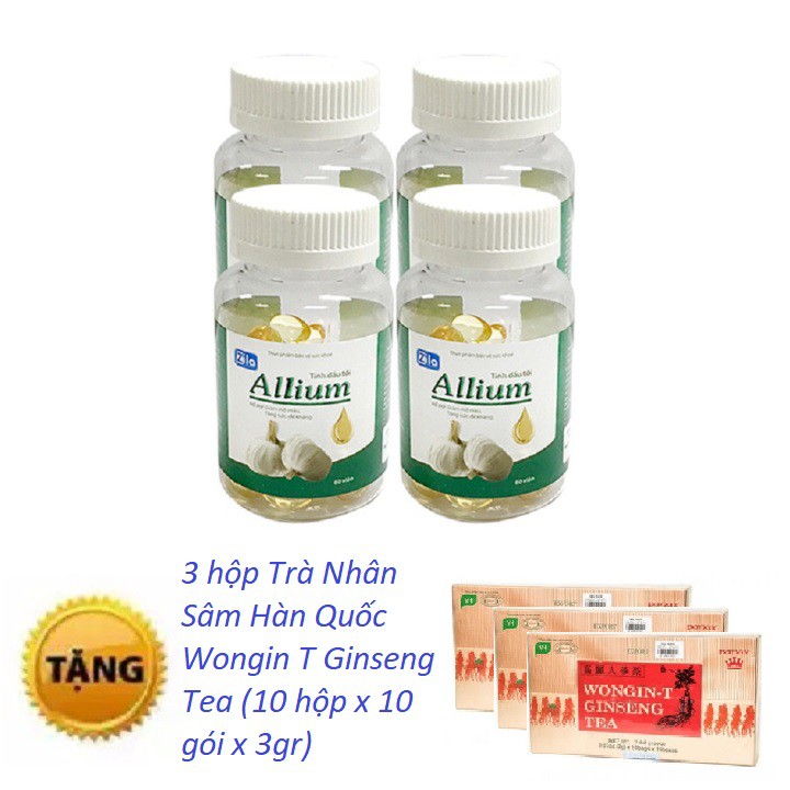 Bộ 4 hộp TINH DẦU TỎI ALLIUM (60v/1 hộp) tặng 3 hộp Trà Nhân Sâm Hàn Quốc Wongin T Ginseng Tea (10 hộp x 10 gói x 3gr)