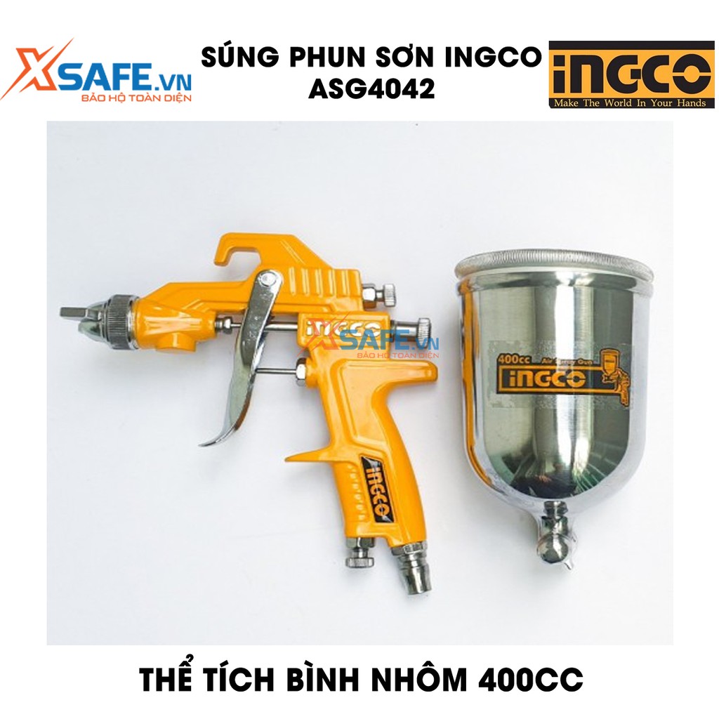 Súng phun sơn INGCO ASG4042 - Súng phun sơn đầu phun tiêu chuẩn 1.5mm, áp suất 3.0-4.0 bar, thể tích bình nhôm 400cc