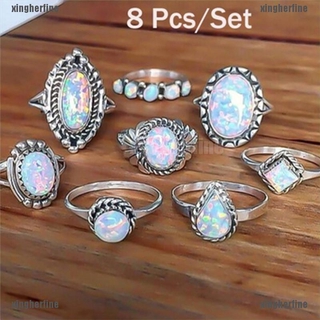 Set 8 Nhẫn Đính Ngọc Mắt Mèo Giả Thời Trang Cho Nữ