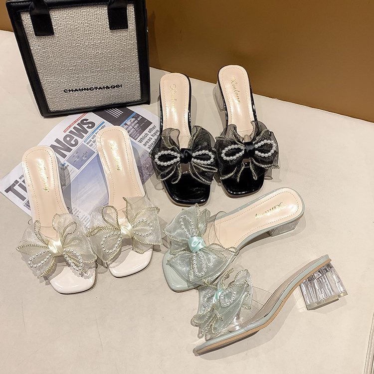 Dép Cao Gót Đính Nơ Ren Thời Trang Mùa Hè Hàng Mới 2022 Dễ Phối Đồ Cho Nữ