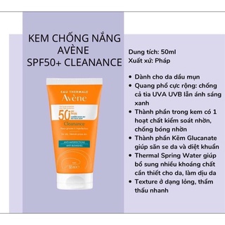 Kem chống nắng Avene Cleanance mẫu mới