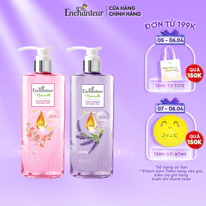 Combo Sữa tắm dưỡng da Enchanteur Naturelle hương hoa Lavender và Iris 510gr/Chai