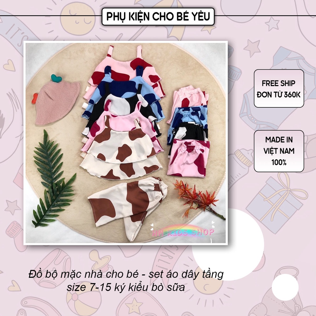 Đồ bộ mặc nhà cho bé - set áo dây tầng size 7-15 ký kiểu bò sữa