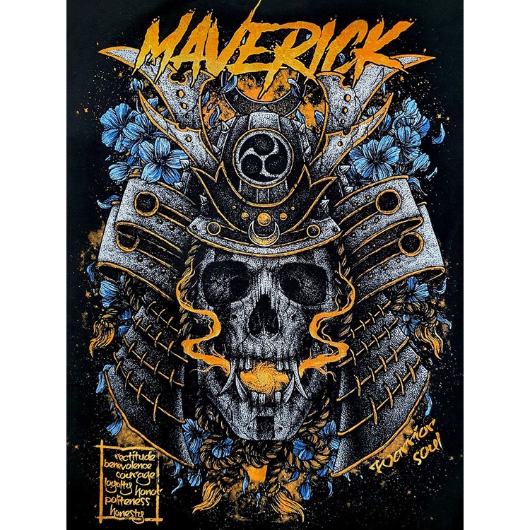 Áo Thun Cao Cấp Đầu Lâu Samurai Nhật Bản Vải Cotton Form Unisex Mỹ Rộng Local Brand MVR Maverick Rock Band Tee