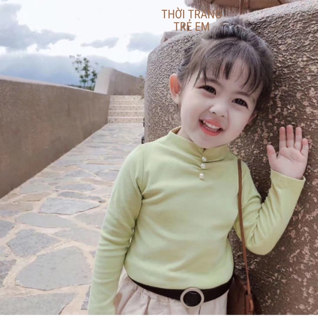 Áo giữ nhiệt cổ ngọc trai cho bé, chất Cotton mềm mịn co giãn tốt, nhiều màu sắc cho bé trai gái từ 2-7 tuổi - HK KIDS