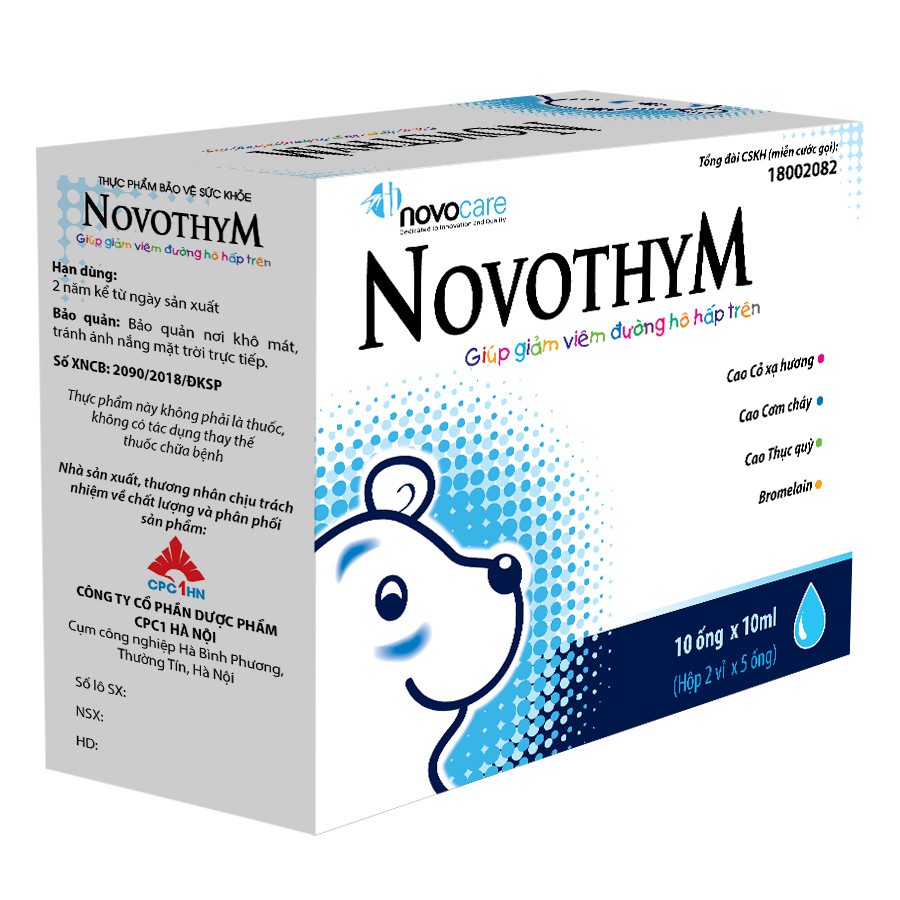 Novothym - Hỗ trợ phòng ngừa và giảm tình trạng viêm hô hấp, cảm cúm, giảm ốm vặt (10 ốngx10ml)