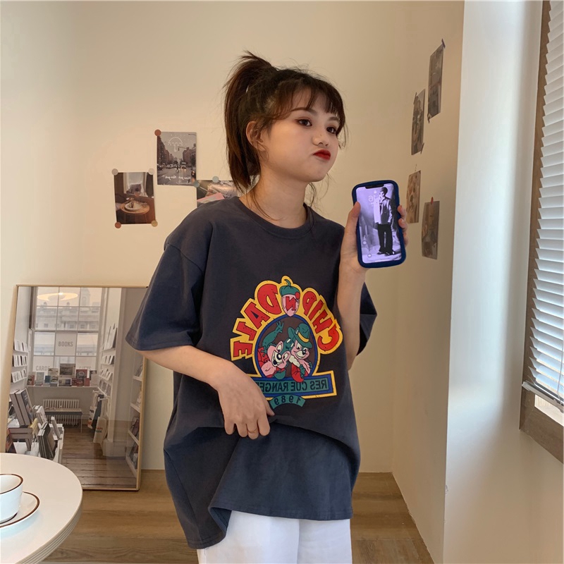 SUXI Áo thun cổ tròn ngắn tay in hình thời trang mùa hè cho nữ