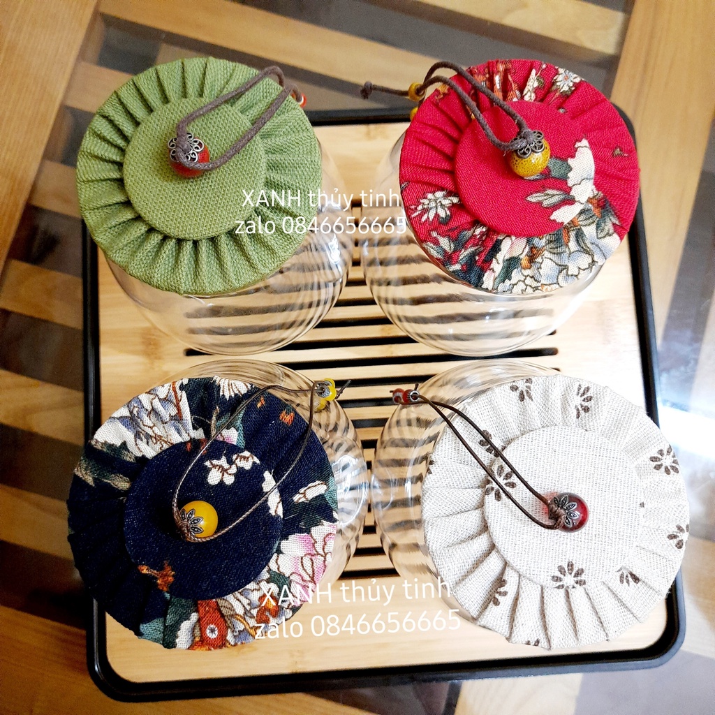 Combo 4 hũ nắp vải đựng trà, đồ khô, bánh kẹo dung tích 600g (4 chiếc hũ HT3)