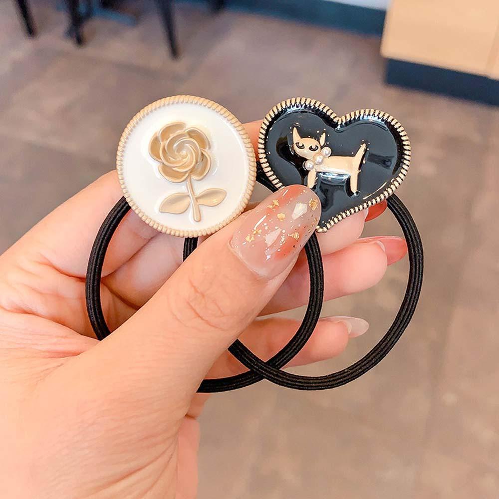 Dây Cột Tóc Co Giãn Hình Mèo Đính Hoa Ngọt Ngào Phong Cách Hàn Quốc