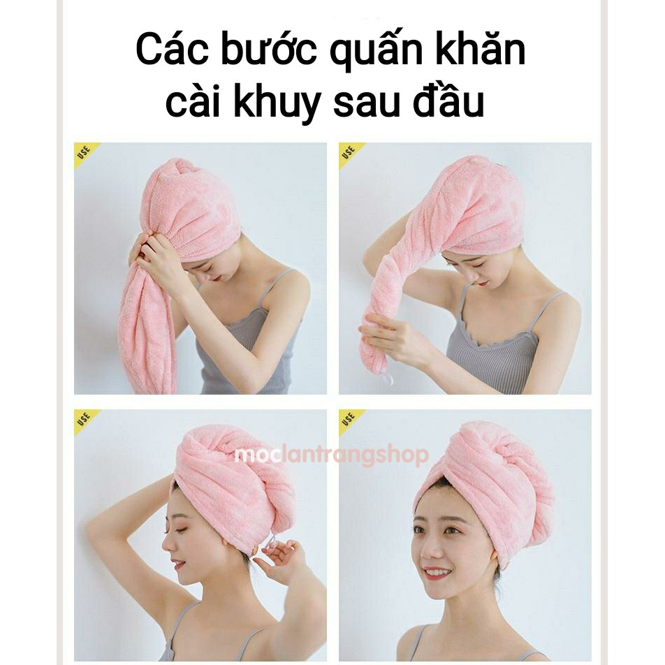 Khăn quấn lau đầu ủ tóc chuyên dụng siêu thấm cài khuy, hình cánh diều lông mềm