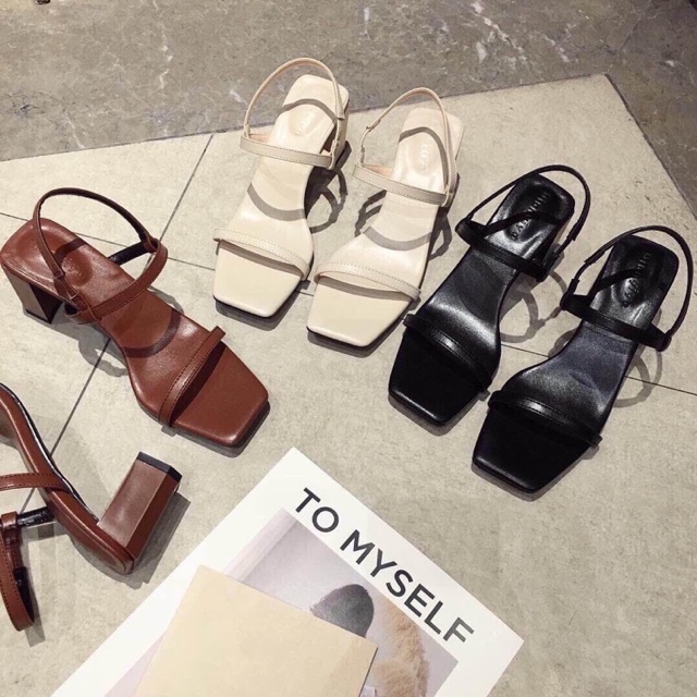 Giày sandal quai mảnh gót vuông