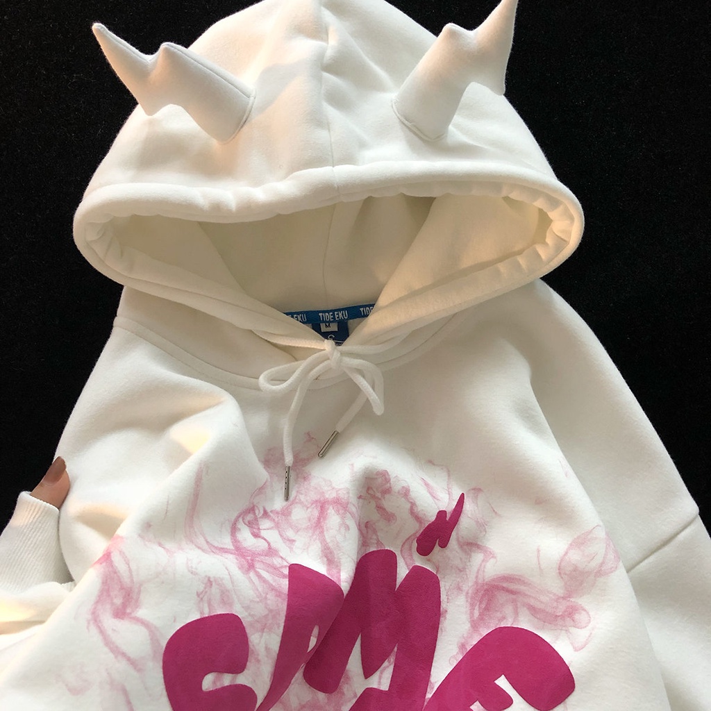Áo Hoodie Dày Dặn Thiết Kế Sừng Nhỏ Phong Cách Đường Phố Thời Trang Thu Đông Hàng Mới Dành Cho Cặp Đôi