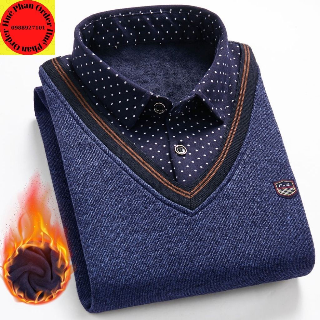 Áo len lót lông cổ sơ mi Nam hàng QCCC
