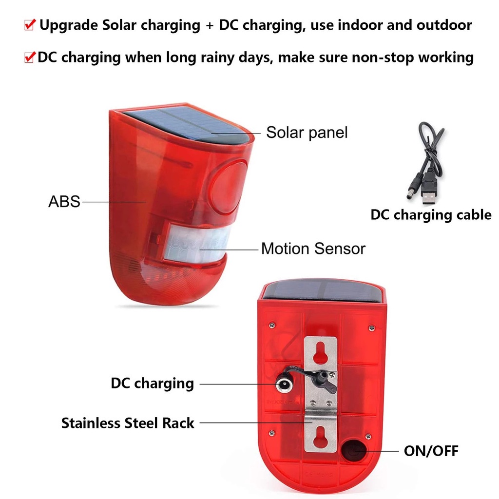 Hệ Thống Cảm Biến Chuyển Động Và Đèn LED Cảnh Báo Năng Lượng Mặt Trời Có 6 Đèn LED 110 Decibels