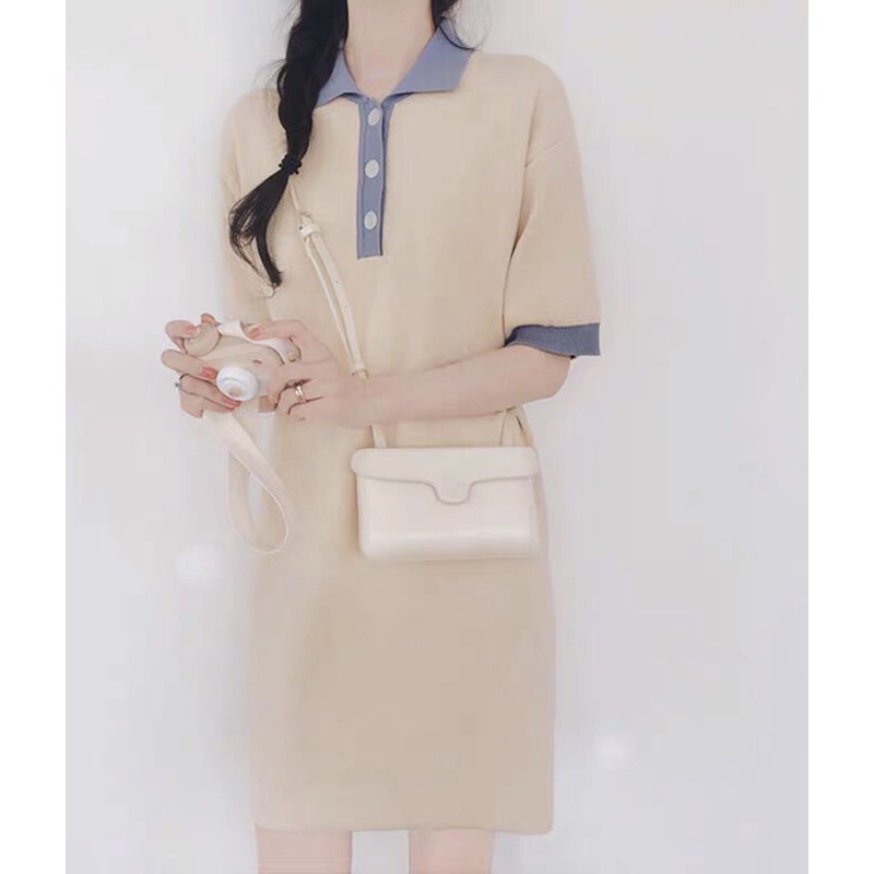 Đầm polo cổ xanh