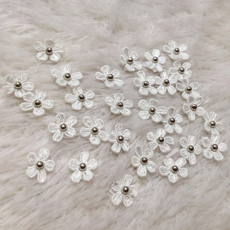 Set 15 hoa mai thêu đính cườm bạc kim sa dễ thương kết trang trí áo dài váy đầm