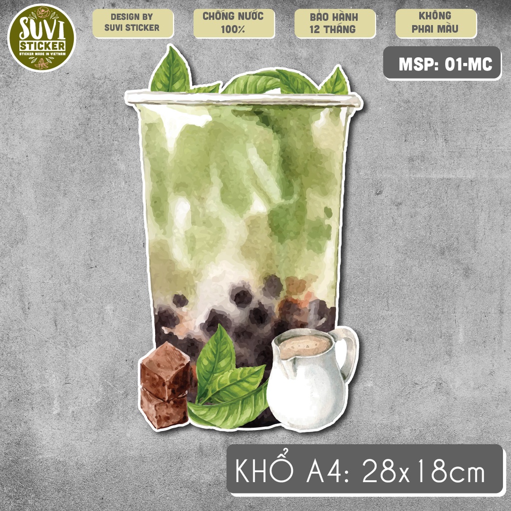 Decal Trà Sữa khổ lớn trang trí tường, dán kính, trang trí quán cà phê khổ A4 chống nước. MSP: KL21