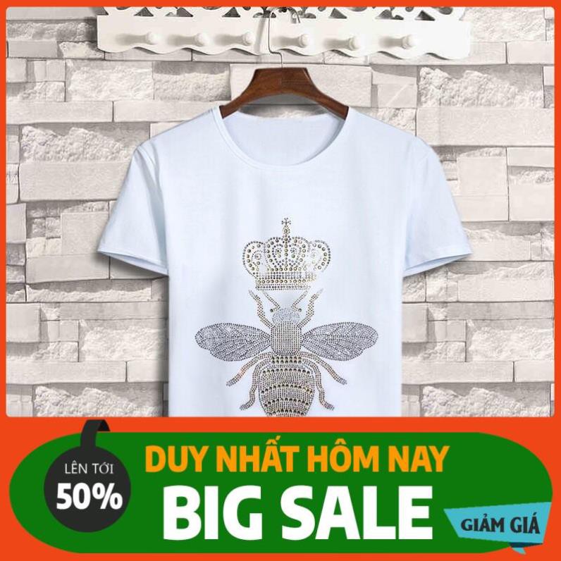 HOT HOT áo thun nam tay ngắn đính hạt đá gucci ong vương miện quảng châu