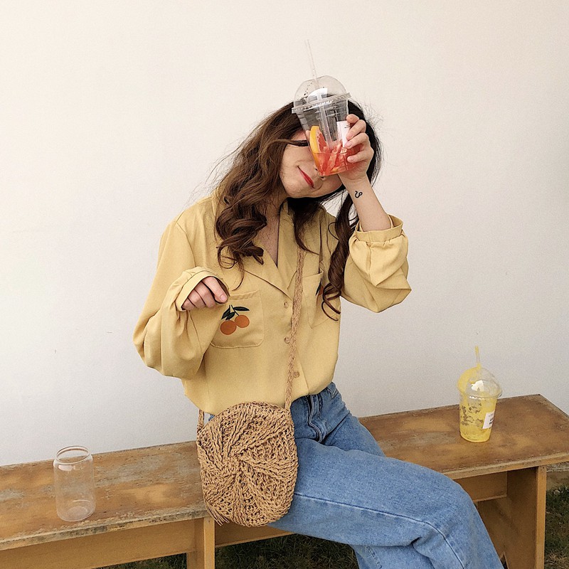 Labonia-Túi cói đeo chéo hình tròn phong cách Bali cho nữ