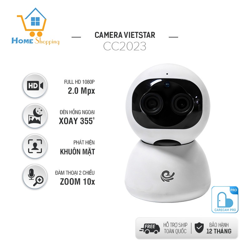 Camera WiFi IP VIET STAR CC2023- Độ phân giải 2.0 MP full HD 1080P- Quay 355° chuyển động theo người- Zoom xa 10x