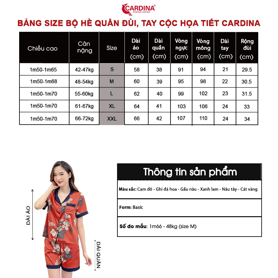 Đồ Bộ Nữ 𝐂𝐀𝐑𝐃𝐈𝐍𝐀 Pijama Chất Lụa Satin Nhật Cao Cấp Quần Đùi Áo Cộc Tay Họa Tiết 1Pi24