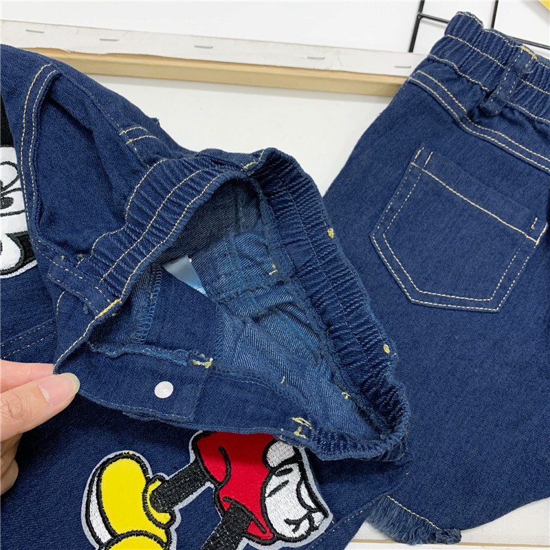 Quần Short Jean Thêu Hình Chuột Mickey Xinh Xắn Phong Cách Hàn Quốc Cho Bé