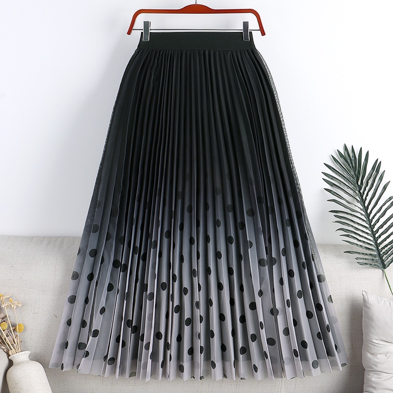 Chân Váy Lưới Lưng Cao Xếp Ly Họa Tiết Chấm Bi Màu gradient Phong Cách Hàn Quốc Thời Trang Mùa Hè Cho Nữ