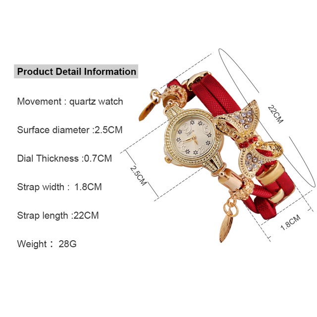 Đồng hồ vòng tay nữ Quartz đính nơ 5 màu cực xinh