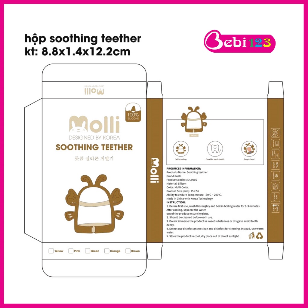 Gặm nướu MOLLI Butterfly Silicon Cao Cấp bé cầm chắc tay 3 màu
