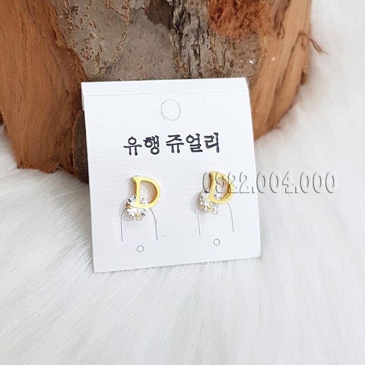 Bông tai nữ, bông tai chữ D kẹp đá.