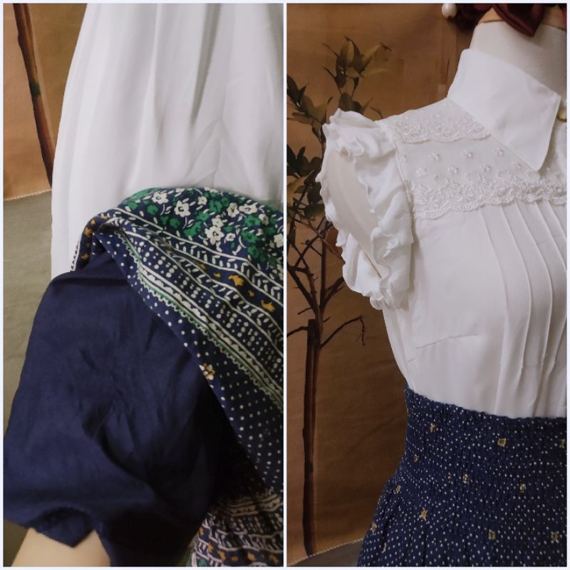 |2hand| Set áo sơ mi voan nhật + chân váy xô hoa nhí dáng dài / khăn voan dài